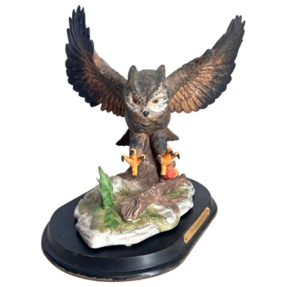 Large Owl in Flight Figurine Vintage 50's Porcelain Brown Green 10" Tall